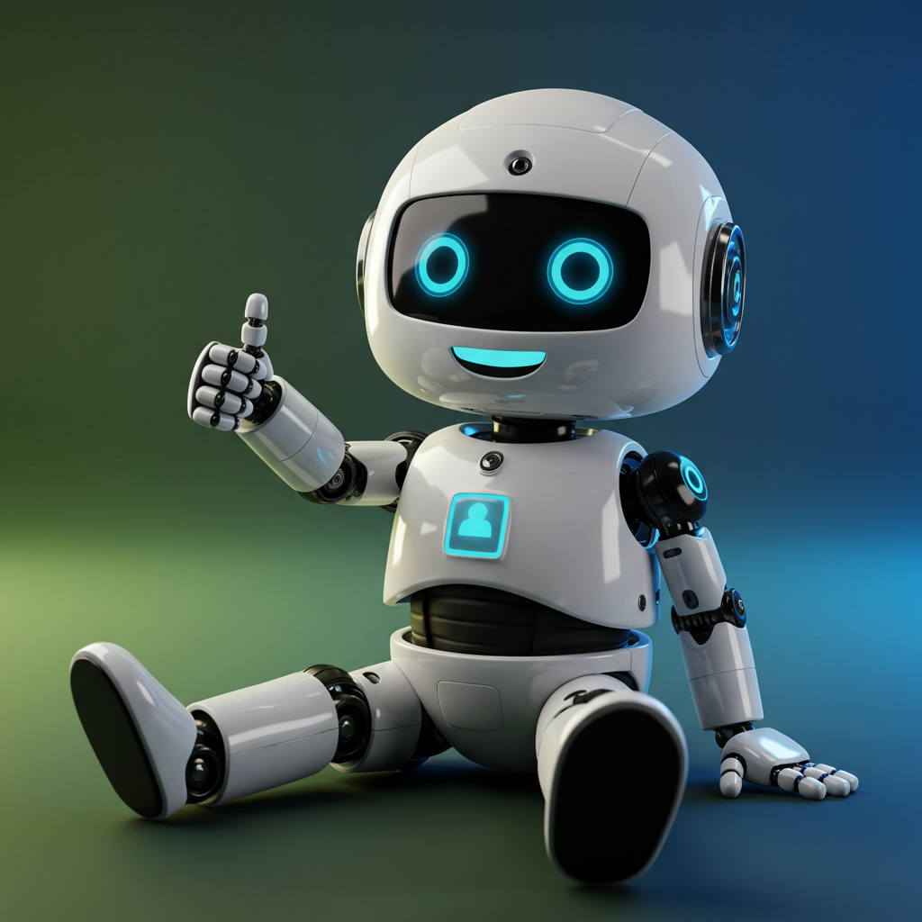 AI Agent bot sitting down with a thumbs up